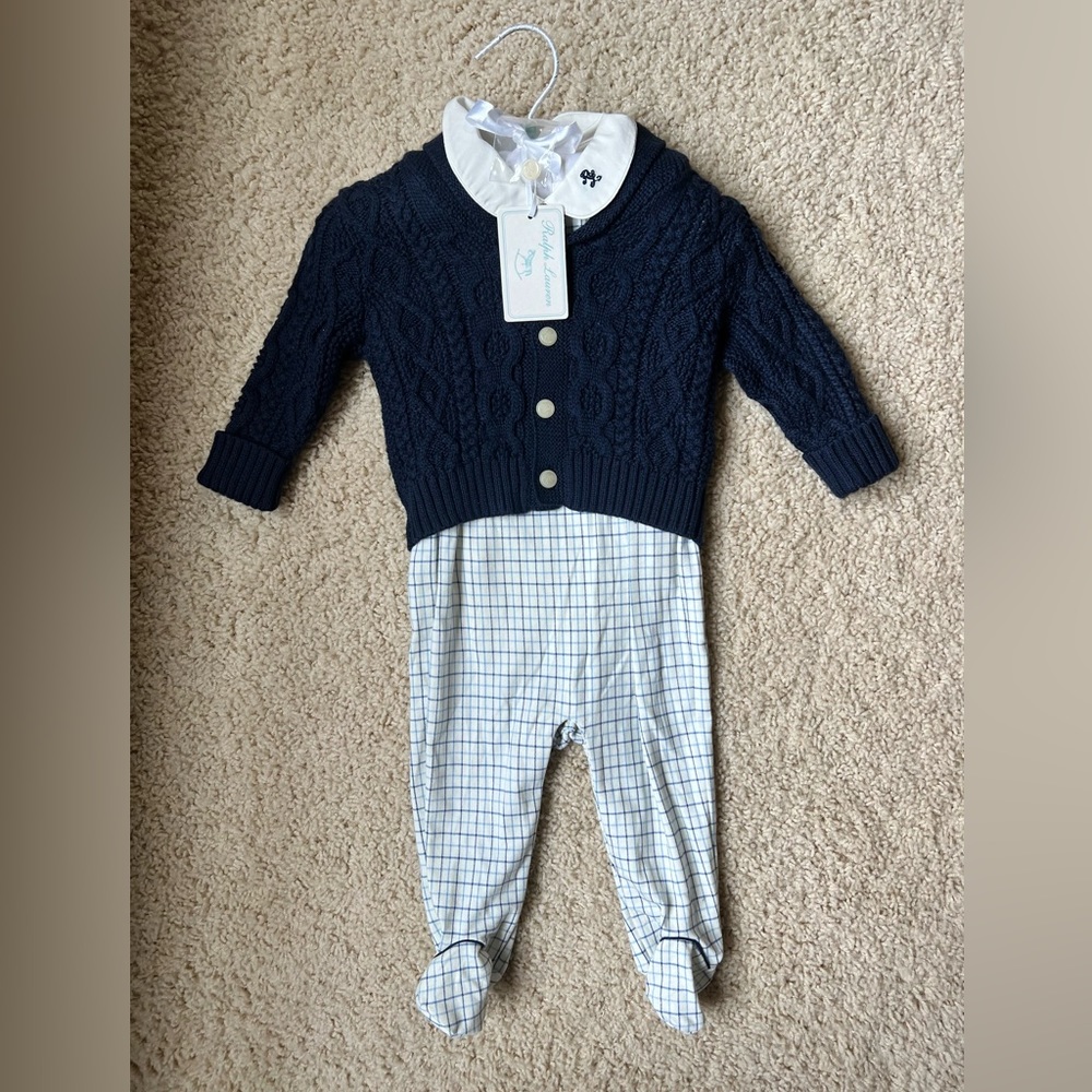 Ralph Lauren baby onesie cardigan set. Size 6 months.